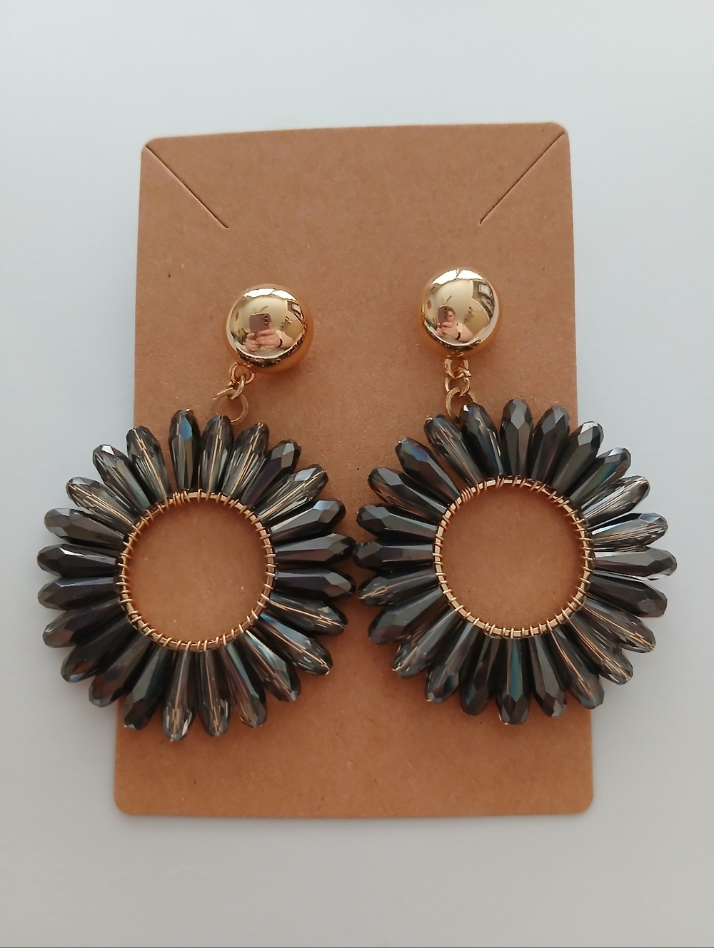 Fashion Jewelry Gold-Tone Post Earrings with Smoky Gray Crystal Petals - Picture 3 of 4